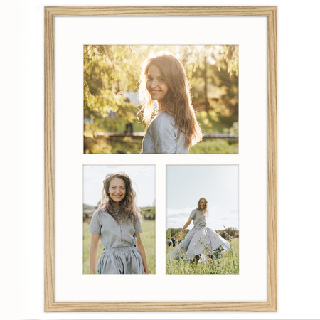 Foto Galeria 30x40 cm kolor dębowy Ramka na 3 zdjęcia 10x15 cm 15x21 cm z Passe Partout