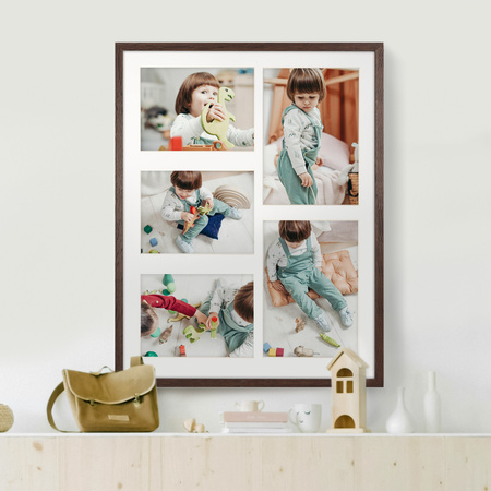 Foto Galeria 40x50 cm brązowa Ramka na 5 zdjęć 13x18 cm 15x21 cm z Passe Partout
