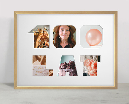 Ramka na URODZINY 30x40 cm w kolorze naturalnego drewna z białym passe partout