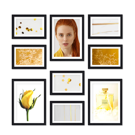 Zestaw czarnych ramek PINIA 2 GF0027 - galeria ramek na 9 zdjęć
