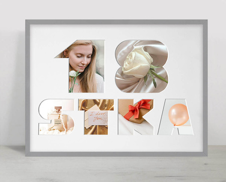 Ramka na 18-ste urodziny 30x40 cm w kolorze szarym z białym passe partout