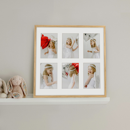 Foto Galeria 40x40 cm kolor dębowy Ramka na 6 zdjęć 10x15 cm z Passe Partout