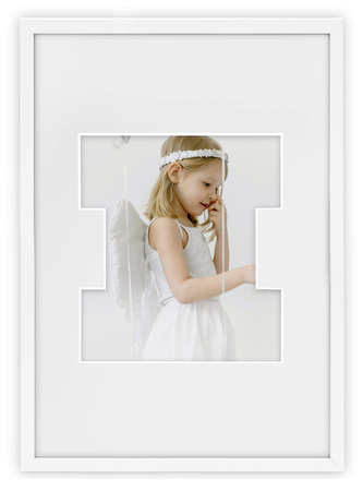 Ramka na zdjęcia LITERKA "I" 21x30 cm biała z białym passe partout