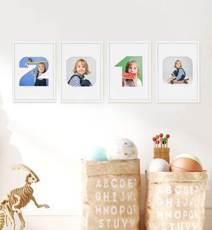 Ramka na zdjęcia CYFERKA "4" 21x30 cm biała z białym passe partout