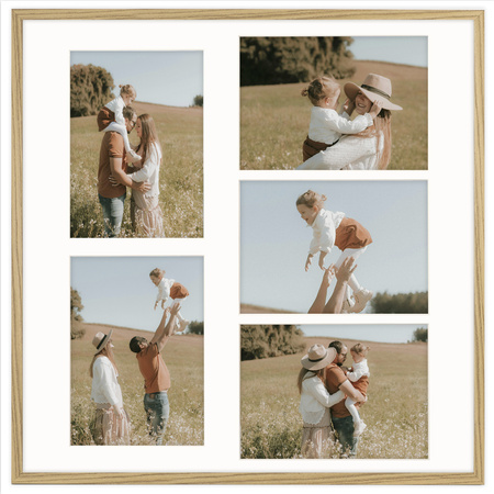 Foto Galeria 50x50 cm kolor dębowy Ramka na 5 zdjęć 15x21 cm z Passe Partout