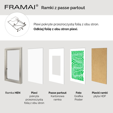 Srebrna ramka na zdjęcia HEN PASS S 60x80 cm z passe partout (50x70 cm)