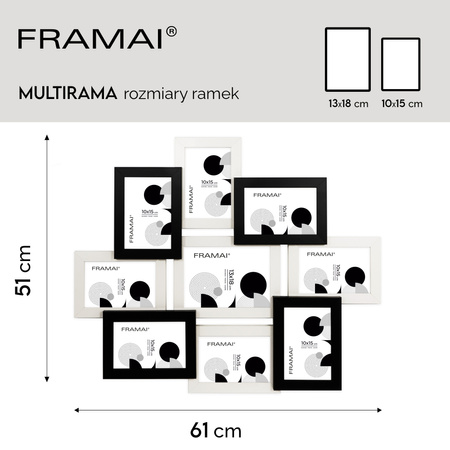 Multirama MULTI HEN 1-2 ramka na zdjęcia na 9 zdjęć - czarno-biała