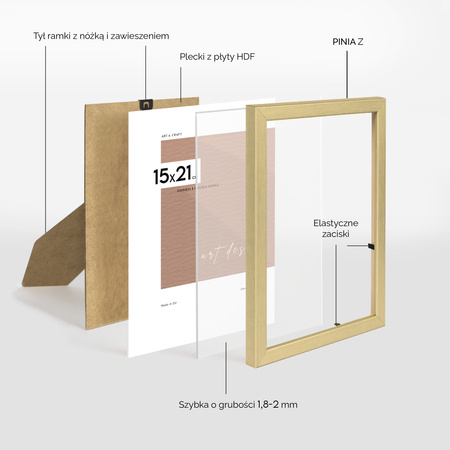 Złota ramka drewniana na zdjęcia PINIA Z 15x21 cm
