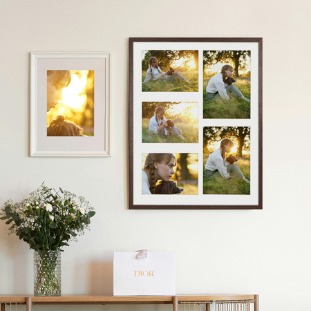 Foto Galeria 40x50 cm brązowa Ramka na 5 zdjęć 13x18 cm 15x21 cm z Passe Partout