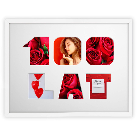 Ramka na URODZINY 30x40 cm w kolorze białym z białym passe partout