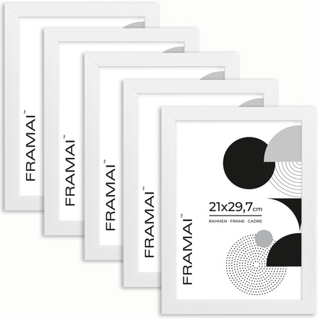 Pakiet 5 szt. białych ramek z tworzywa FOR A4