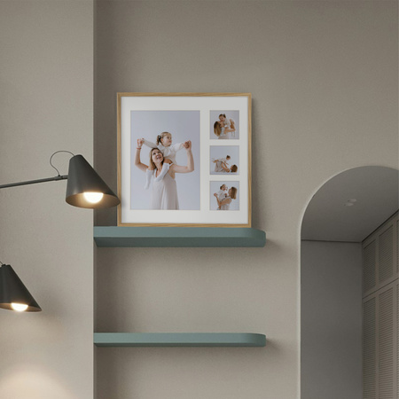 Foto Galeria 40x40 cm kolor dębowy Ramka na 4 zdjęcia 21x30 cm i 9x9 cm z Passe Partout