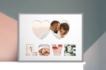 Ramka na zdjęcia LOVE 30x40 cm szara z białym passe partout