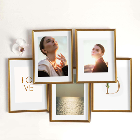 Pakiet 5 szt. złotych ramek drewnianych na zdjęcia DRWA FZ 21x30 cm