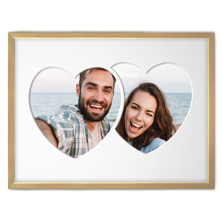 Ramka DWA SERCA 30x40 cm w kolorze jasnego drewna z białym passe partout