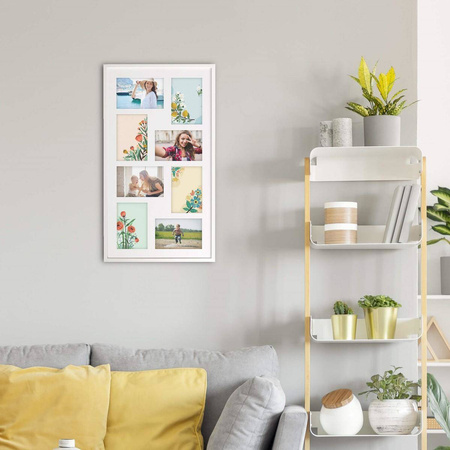 Duża ramka na wiele zdjęć biała 33x60 cm - 8 zdjęć