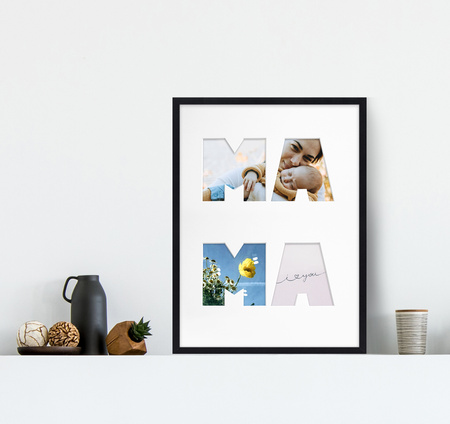 Ramka MAMA 30x40 cm w kolorze czarnym z białym passe partout