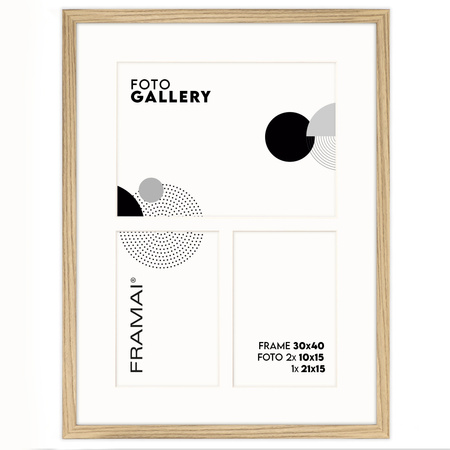 Foto Galeria 30x40 cm kolor dębowy Ramka na 3 zdjęcia 10x15 cm 15x21 cm z Passe Partout
