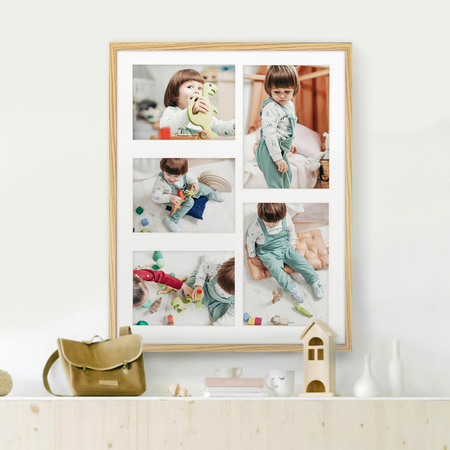 Foto Galeria 40x50 cm kolor dębowy Ramka na 5 zdjęć 13x18 cm 15x21 cm z Passe Partout