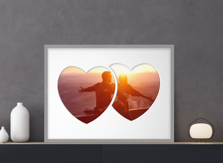 Ramka DWA SERCA 30x40 cm w kolorze szarym z białym passe partout