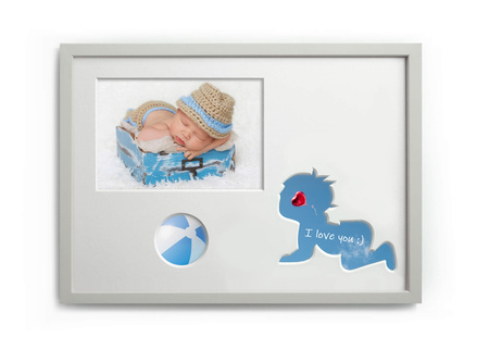 Ramka na zdjęcia do pokoju dziecięcego 21x30 cm biała z białym passe partout