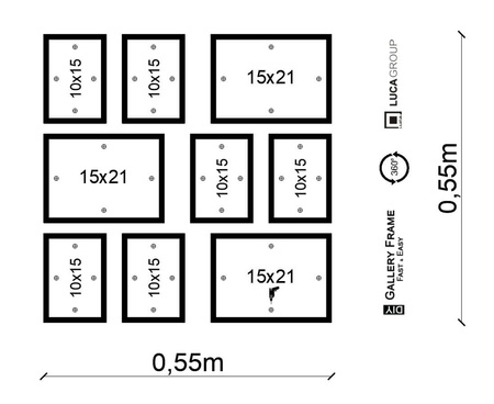 Zestaw czarnych ramek PINIA 2 GF0027 - galeria ramek na 9 zdjęć