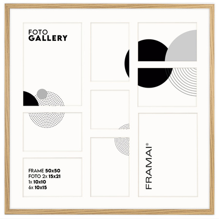 Foto Galeria 50x50 cm kolor dębowy Ramka na 9 zdjęć 10x15 cm 15x21 cm 10x10 cm z Passe Partout