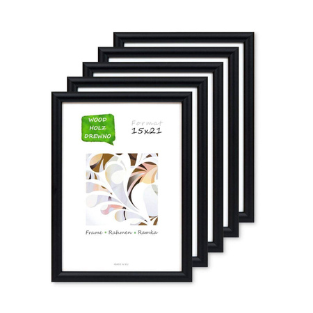 Pakiet 5 szt. czarnych ramek drewnianych na zdjęcia HIT 02 HIT 02 5SZT 21x30 cm
