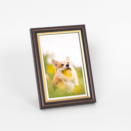 Brązowa ramka drewniana ze złotym paskiem DRI CL 4 10x15 cm