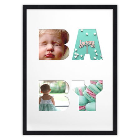 Ramka BABY 30x40 cm w kolorze czarnym z białym passe partout
