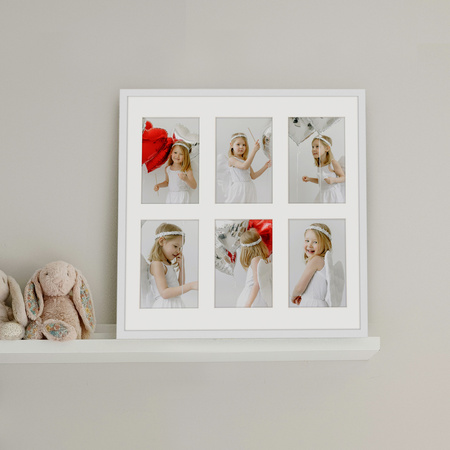 Foto Galeria 40x40 cm kolor biały Ramka na 6 zdjęć 10x15 cm z Passe Partout