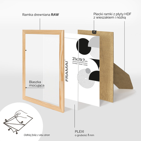 Pakiet 5 szt. ramek z drewna surowego RAW RAW 21x29,7 cm
