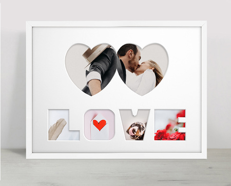 Ramka na zdjęcia LOVE 30x40 cm biała z białym passe partout