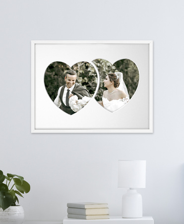 Ramka DWA SERCA 30x40 cm w kolorze białym z białym passe partout