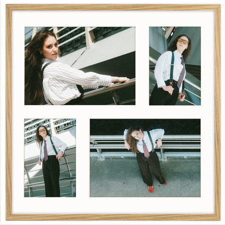 Foto Galeria 40x40 cm kolor dębowy Ramka na 4 zdjęcia 10x15 cm i 15x21 cm z Passe Partout