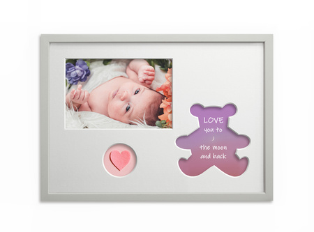 Ramka na zdjęcia do pokoju dziecięcego 21x30 cm biała z białym passe partout