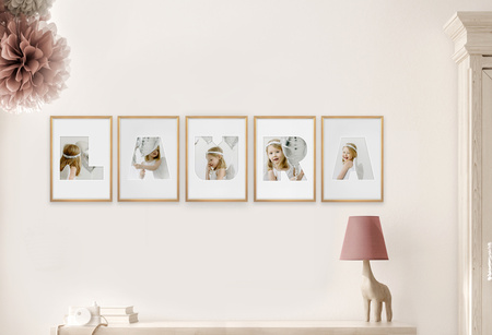 Ramka na zdjęcia LITERKA "L" 21x30 cm jasne drewno z białym passe partout