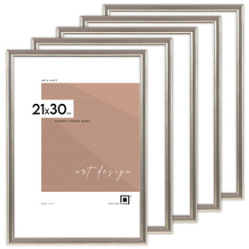 Pakiet 5 szt. srebrnych ramek drewnianych na zdjęcia DRWA FS 21x30 cm