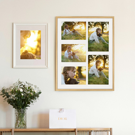 Foto Galeria 40x50 cm kolor dębowy Ramka na 5 zdjęć 13x18 cm 15x21 cm z Passe Partout