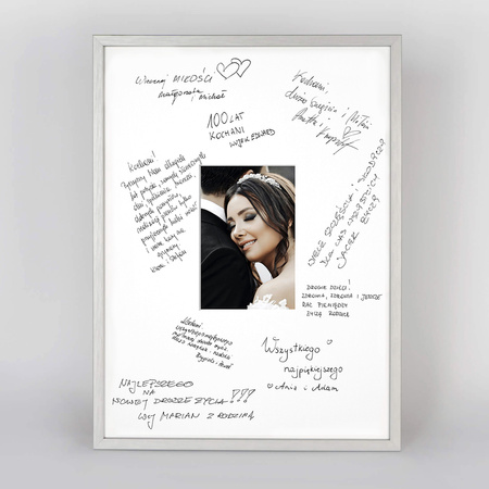 Ramka na WESELE PAMIĄTKOWA 30x40 cm srebrna z białym passe partout o rozmiarze