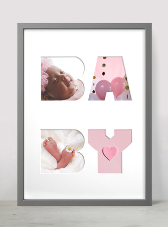 Ramka BABY 30x40 cm w kolorze szarym z białym passe partout