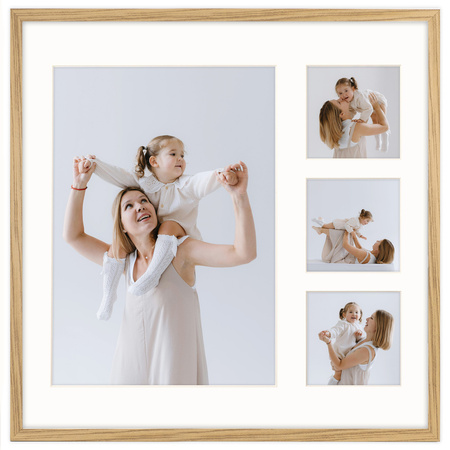 Foto Galeria 40x40 cm kolor dębowy Ramka na 4 zdjęcia 21x30 cm i 9x9 cm z Passe Partout