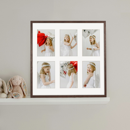 Foto Galeria 40x40 cm kolor brązowy Ramka na 6 zdjęć 10x15 cm z Passe Partout