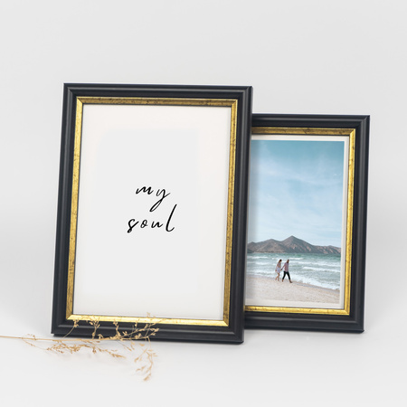 Czarna ramka drewniana ze złotym paskiem DRI CL 2 13x18 cm