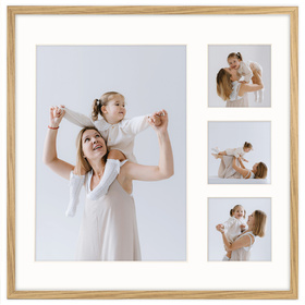 Foto Galeria 40x40 cm kolor dębowy Ramka na 4 zdjęcia 21x30 cm i 9x9 cm z Passe Partout