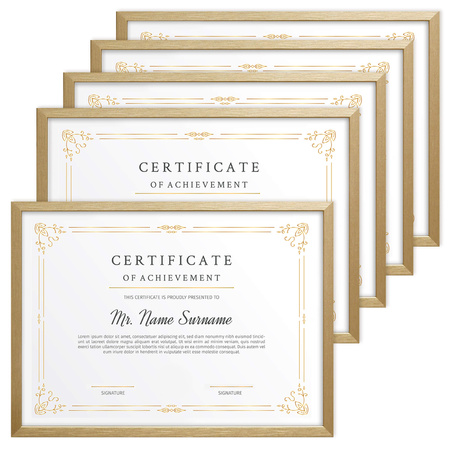 Pakiet 5 szt. złotych ramek drewnianych na zdjęcia PINIA Z 21x30