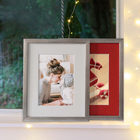 Zestaw 2 szt srebrnych ramek do zdjęć 24x30cm (15x21cm) z passe partout