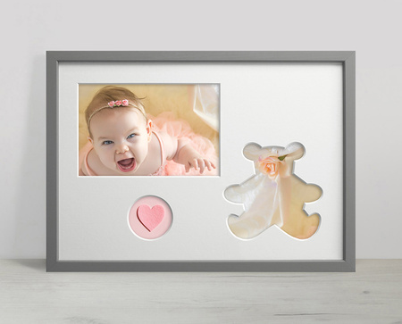 Ramka na zdjęcia do pokoju dziecięcego 21x30 cm szara z białym passe partout