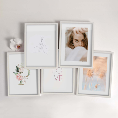 Pakiet 5 szt. białych ramek drewnianych na zdjęcia DRWA 1 21x30 cm