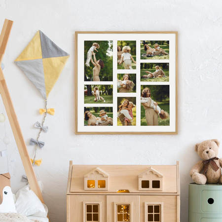Foto Galeria 50x50 cm kolor dębowy Ramka na 9 zdjęć 10x15 cm 15x21 cm 10x10 cm z Passe Partout